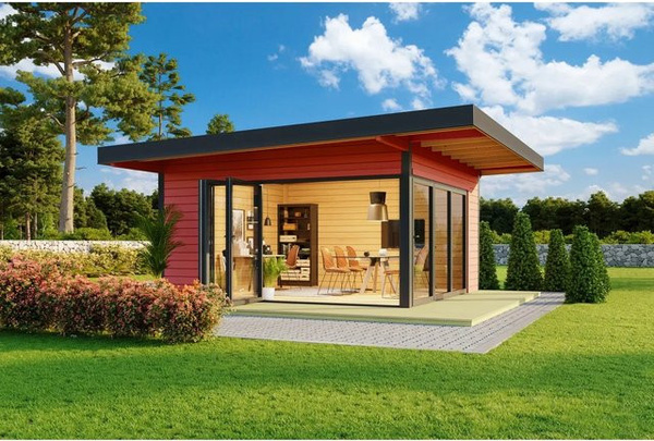 Lasita Holz-Gartenhaus Domeo mit Pultdach in Schwedenrot, B/T/H: 450 x 450 x 258 cm