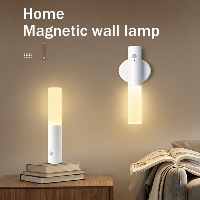 GGBEE LED-Bewegungssensor-Nachtlicht in Weiß, magnetische und wiederaufladbare Schrankbeleuchtung mit 350 Grad drehbarem Design für die Innenbeleuchtung - Bild 1