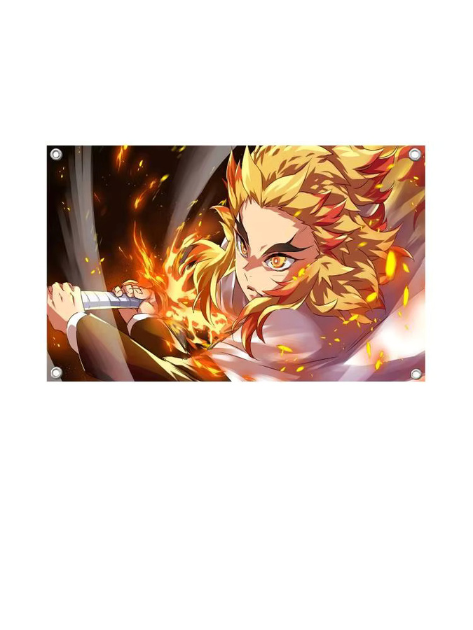 Dämon Slayer Rengoku Kyoujurou Anime Flagge aus Polyester mit vier Löchern für Outdoor und Zimmer Dekoration, Mehrfarbig - Bild 7