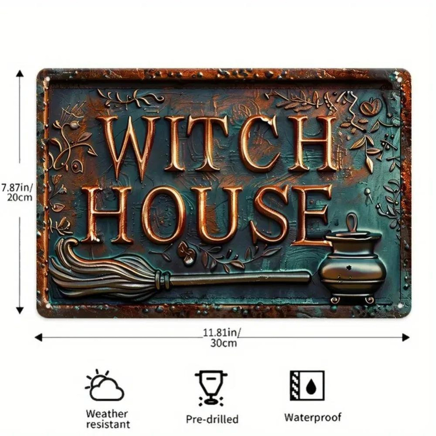 ZX ART Vintage Hexenhaus Blechschild als rustikale Halloween-Metalldekoration, B: 30 cm, H: 20 cm, Multicolor - Bild 4