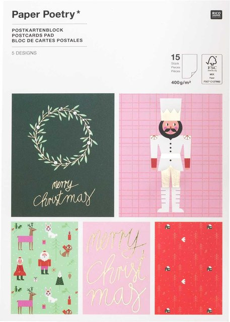 Rico Design Paper Poetry Postkartenblock Christmas is in the air, 15 Stück, weiß/mehrfarbig - Bild 1