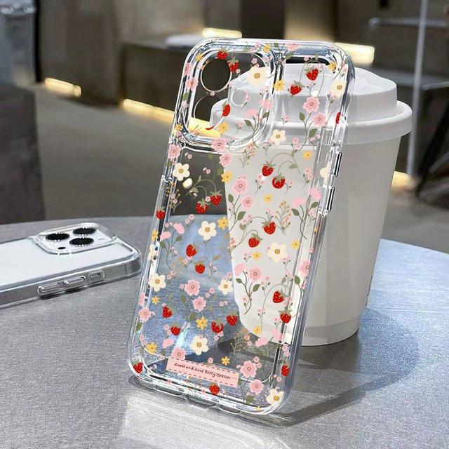 Samsung Handyhülle mit Blumenmuster und Erdbeer-Design in Multicolour für Galaxy A57 A56 A37 A36 A55 A26 A16 A06 A17 A07 S26 Ultra S25 S24 FE S23 S22 Cover - Bild 1