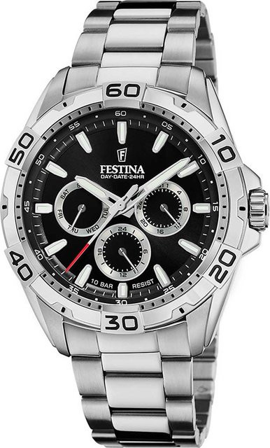 Festina Herrenuhr, Quarz, Edelstahl, Schwarz, 44 mm, 10 ATM - Bild 1