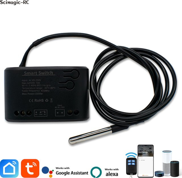 Tuya Smart Temperatur und Feuchtigkeit Schalter mit Power Monitor und Thermostat Sonde Sensor, Schwarz - Bild 1