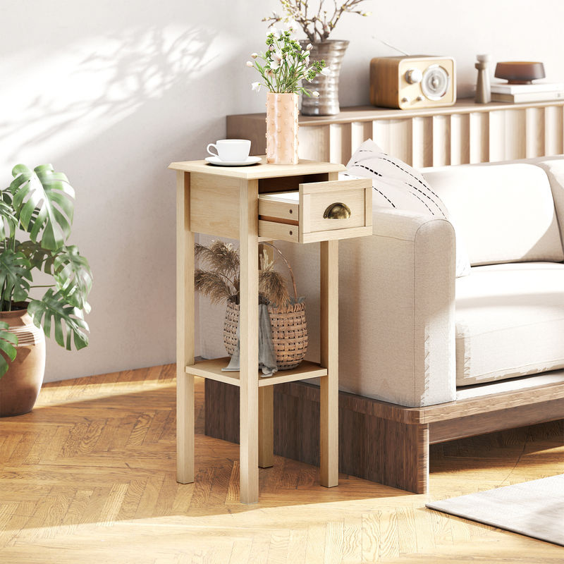 HOMCOM Rustikaler Beistelltisch mit Schublade und Ablage in Naturholz Optik, Farbe Braun, H x B x T: 75 x 30 x 30 cm - Bild 2