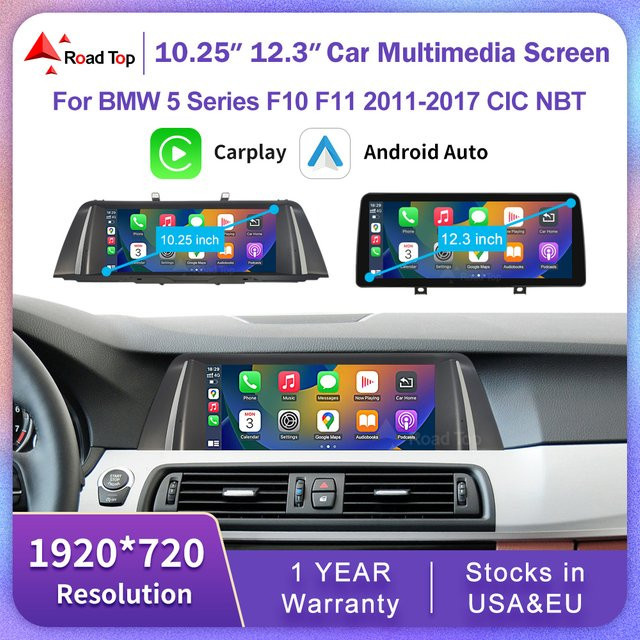 Road Top Multimedia Touch Screen für BMW 5er F10 F11 CIC NBT System 2011-2017 mit Wireless CarPlay und Android Auto, 10,25 Zoll, Schwarz - Bild 1