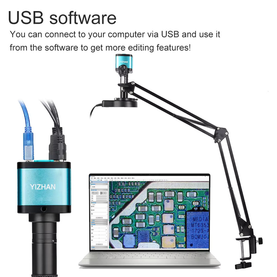YIZHAN Elektronik Lötmikroskop mit 48MP 4K Kamera, Full HD 1080P, HDMI und USB, 1-150x Objektiv, Schwarz - Bild 2