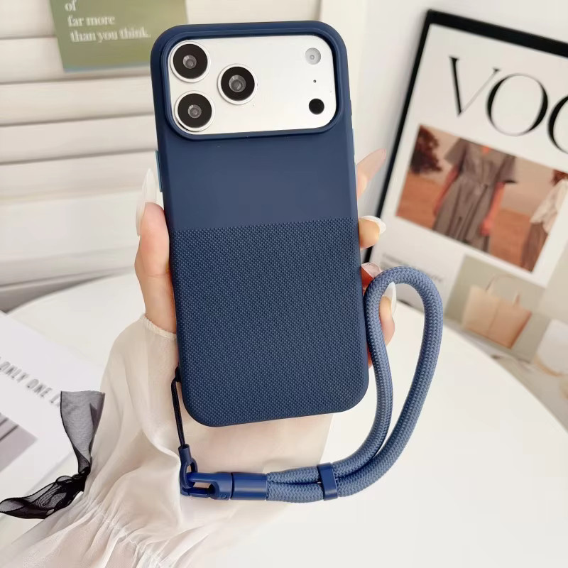 EHUIDE Magnetische Kurze Lanyard-Hülle für iPhone 17 16 15 14 13 12 11 Pro Max, Matt, Stoßfest mit Handgelenkschlaufe und Anti-Rutsch-Wellenpunkt-Design, Orange - Bild 3