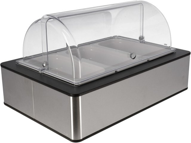 VEGA Buffetvitrine mit Fundalen hoch 6,5 cm, 3x GN 1/3 und GN 1/1, Melamin weiß, Edelstahl, Anthrazit und Transparent, rechteckig, B/T/H: 42,5 x 63 x 33,9 cm - Bild 1