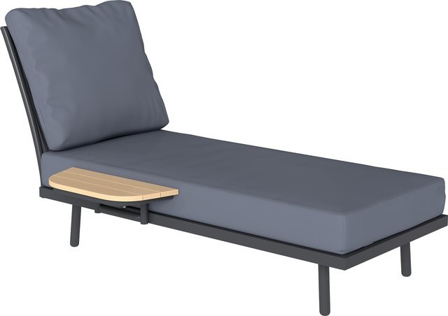 Outsunny Sonnenliege Grau mit dicken waschbaren Kissen und Seitenablage, UV-beständige Gartenliege aus Metall für Garten, Terrasse und Pool, Belastbarkeit bis 120 kg - Bild 1