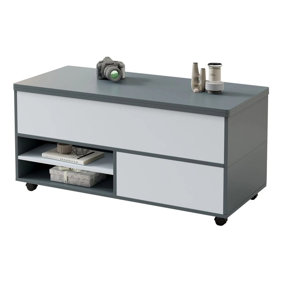 okwish Couchtisch höhenverstellbar mit Rollen und Schubladen in Grau, B/T: 100 x 98 cm - Bild 2