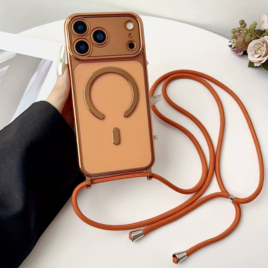 Jinitaimeik Magnetische Klare iPhone Hülle mit Lanyard-Halskette und MagSafe-Unterstützung, Transparent/Orange - Bild 2