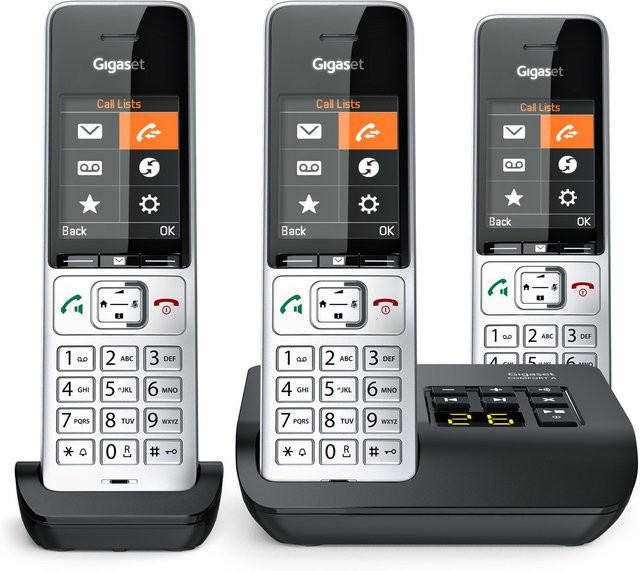 Gigaset Comfort 500A Trio Schnurlostelefon Set mit Anrufbeantworter und 2 zusätzlichen Handsets in Silver Black - Bild 1