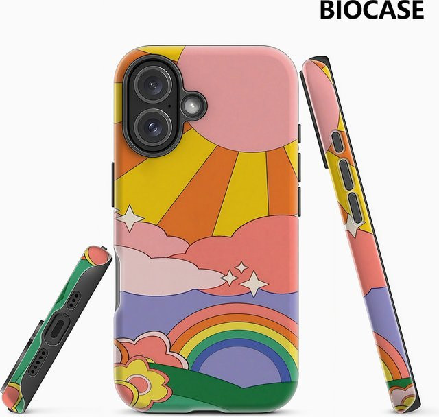 Handyhülle Regenbogen-Blumenlandschaft für Apple iPhone 11 bis iPhone 17 Pro Max Plus mit doppelschichtiger Rückseite in Multicolour - Bild 1