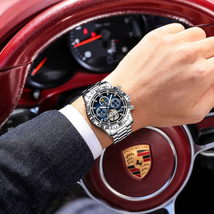 POEDAGAR Armbanduhr, Automatik, Edelstahl, Blau, Herren - Bild 5