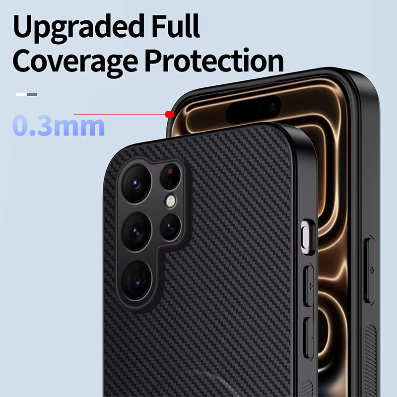 Magnetische Standhülle aus Kohlefaser und Leder für Samsung Galaxy S26 Ultra S25 Edge S24 FE S23 S22 S21 Plus in Schwarz mit MagSafe Kompatibilität - Bild 4