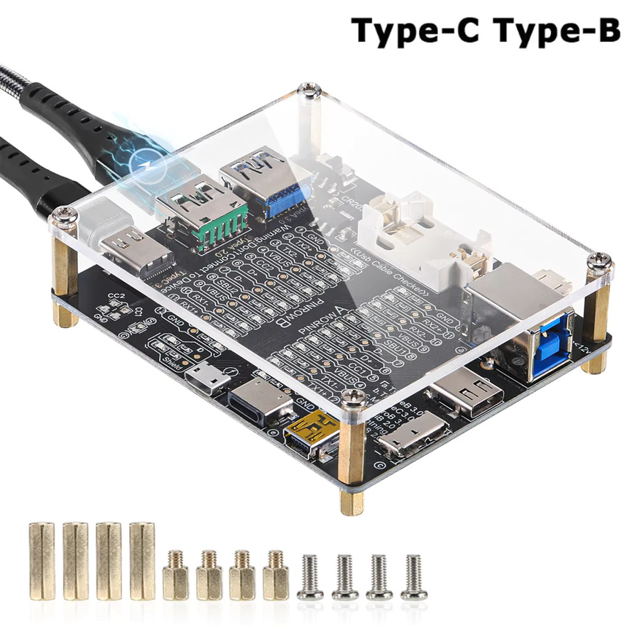 USB Kabel Tester für Typ-C, Micro-USB und Typ-B zur Kurzschlussprüfung und Anomalieerkennung in Schwarz - Bild 2