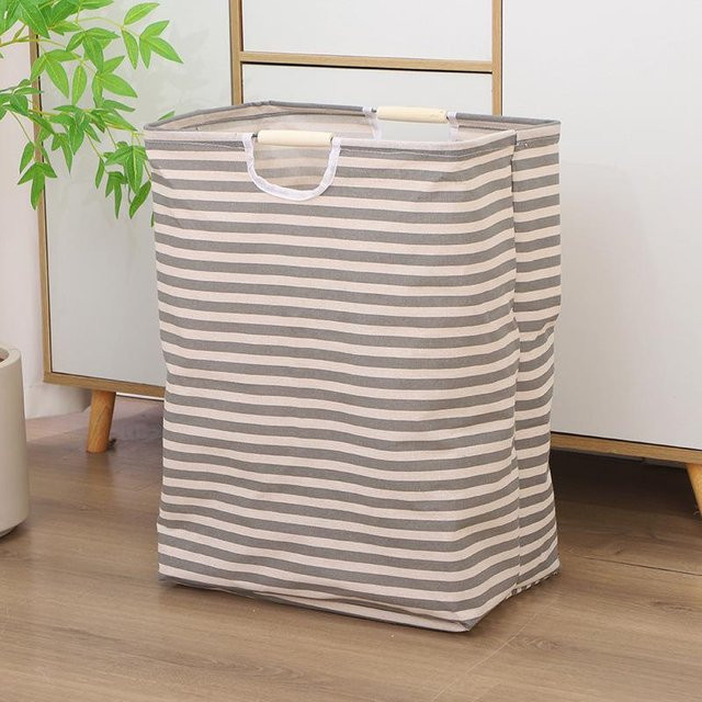 Faltbarer Wäschekorb Yiran Bag aus Baumwollstoff mit Griffen in Weiß und Grau, B/T/H: 51,0 x 40,0 x 40,0 cm - Bild 1