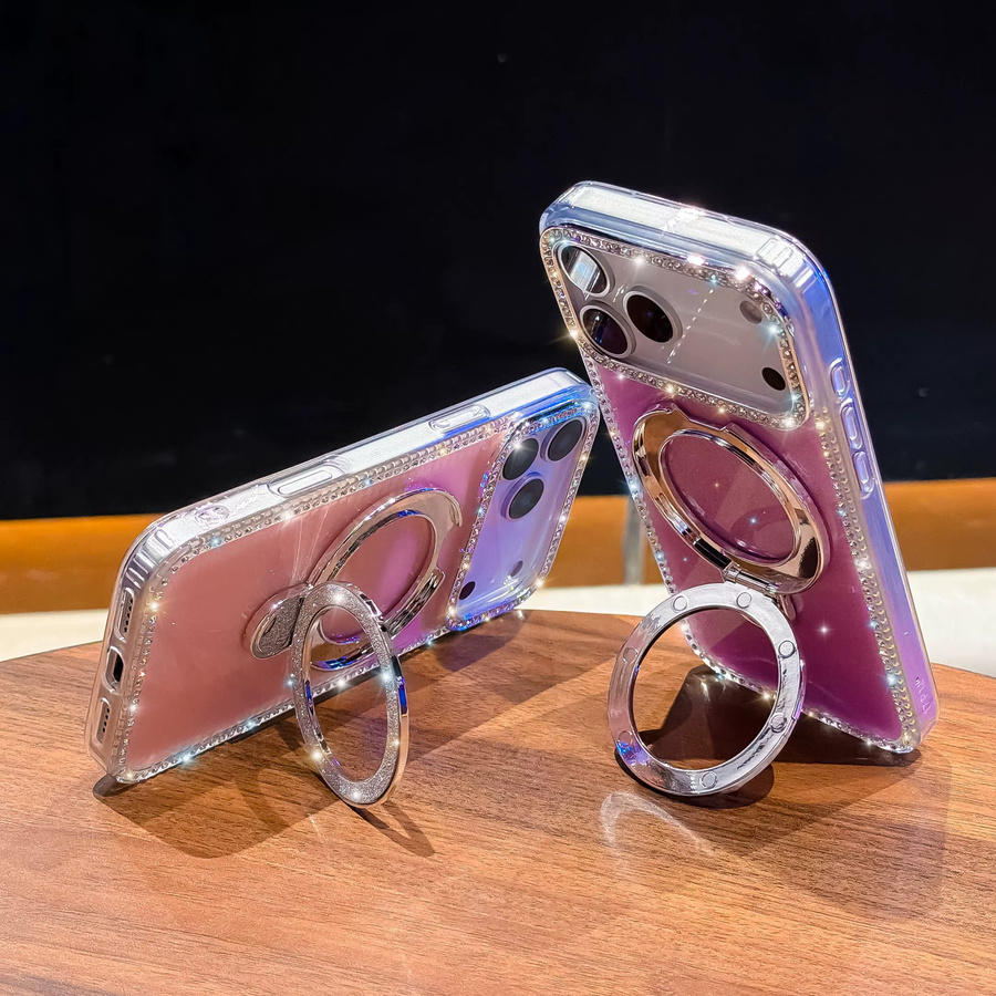 Luxuriöse Magnetische iPhone Schutzhülle mit Diamant-Glitzer und Ständer in Transparent oder Pink für iPhone 17 16 15 14 13 Pro Max - Bild 2