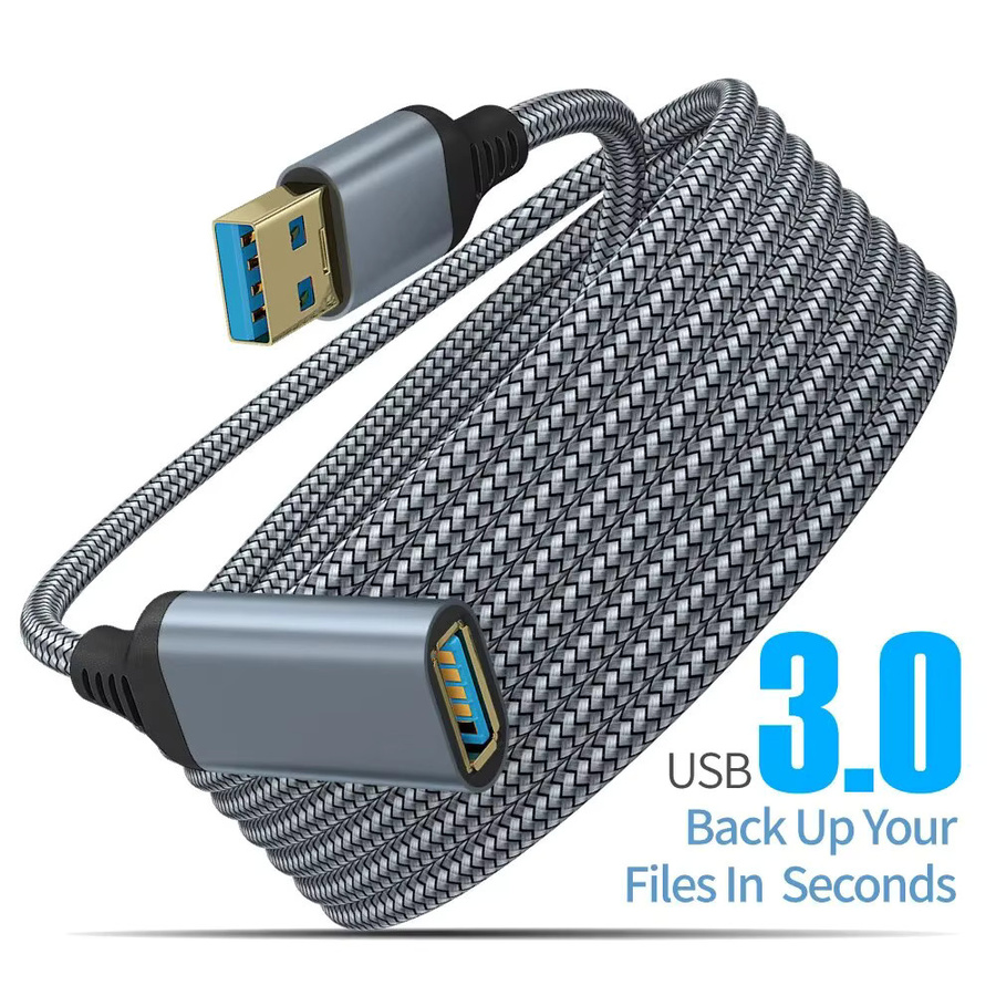 SEamopar USB 3.0 Verlängerungskabel aus Nylon, Stecker auf Buchse, Schwarz/Grau - Bild 3