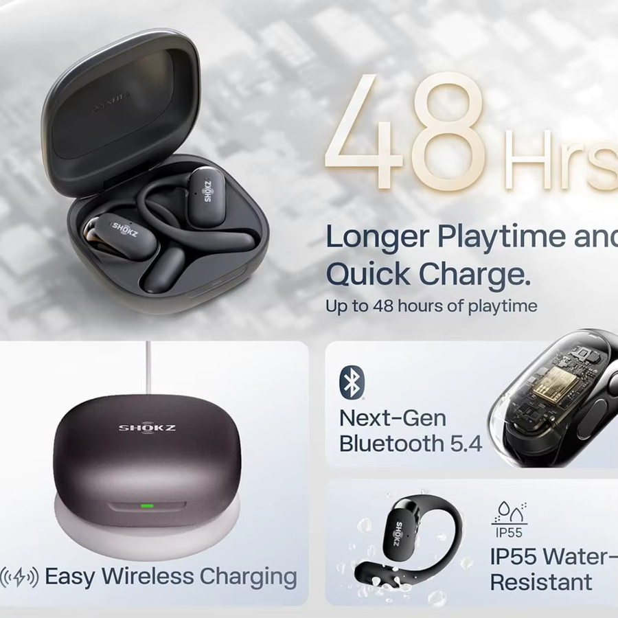 Shokz OpenFit 2+ T921 Freihändige Kopfhörer mit Dolby Audio, IP55 wasserbeständig und 48 Stunden Akkulaufzeit, kabelloses Laden via USB-C - Bild 3