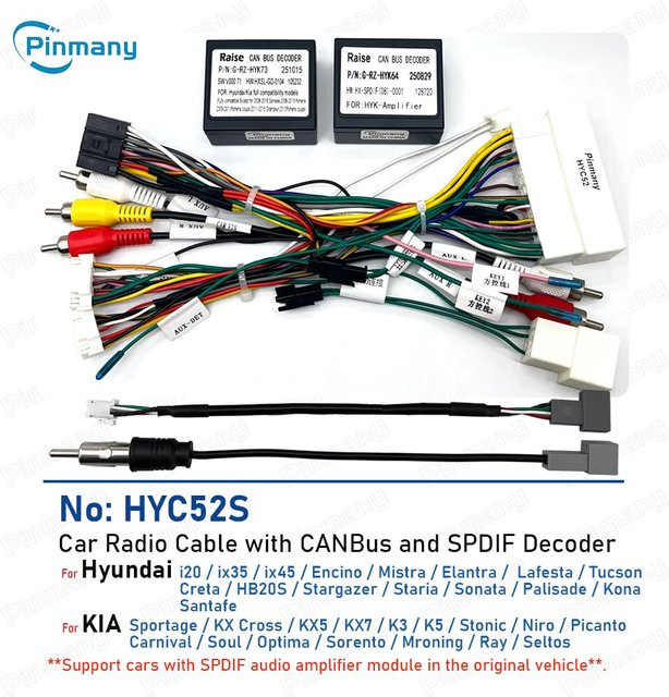 pinmany Auto-Radiokabel HYC52 Kabelbaumadapter mit CAN-Bus-Decoder für Hyundai I20 Ix35 Ix45 Mistra Elantra Lafesta Tucson Santafe - Bild 1