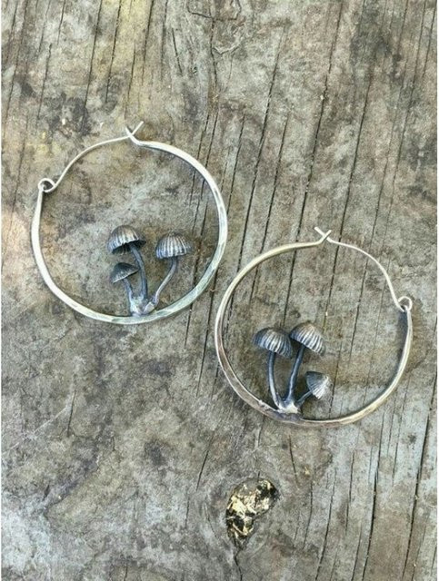 Creolen Silber, Pilz, Vintage, Damen - Bild 1