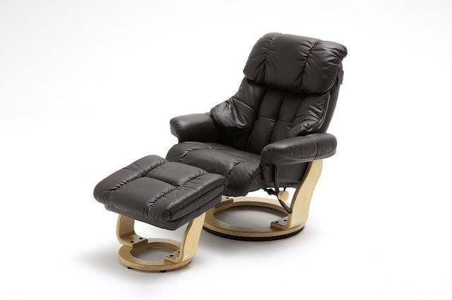 MCA CALGARY Relaxer mit Hocker aus Rindsleder und Formholz in Braun - Bild 1