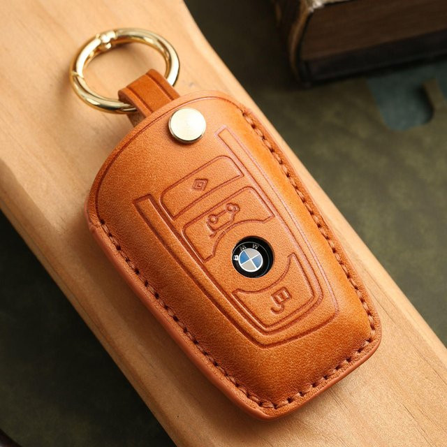 Handgefertigte BMW Schlüsselhülle aus Leder in Orange für 3er und 5er Modelle - Bild 1