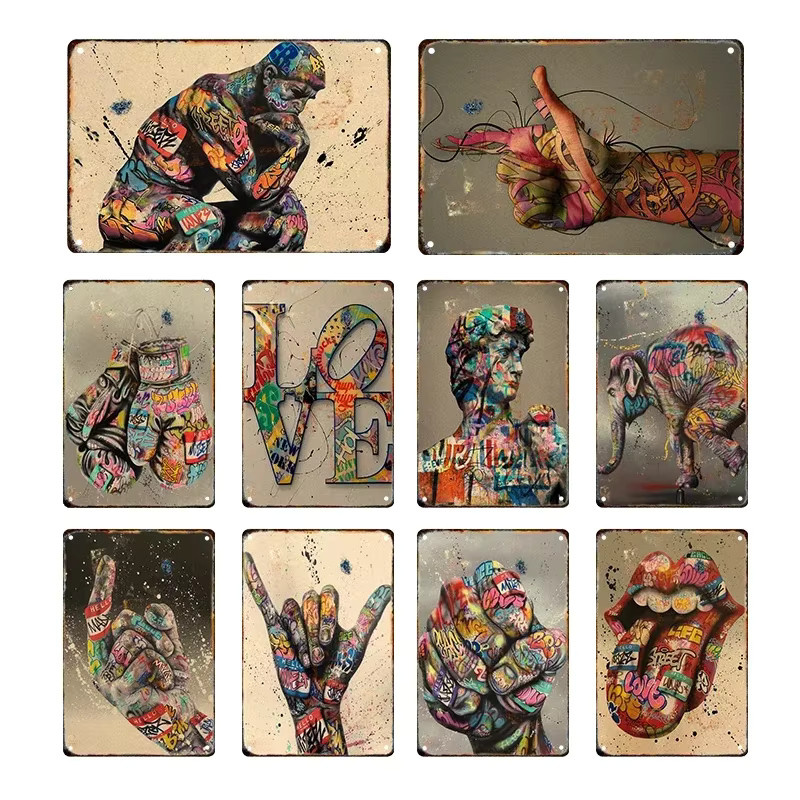 Potdemiel Retro Graffiti Metallschild Wandkunst Multicolor - Bild 2