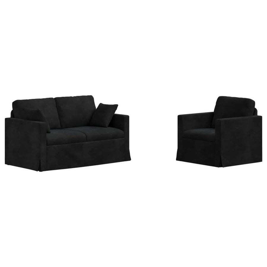 vidaXL Sofa Set 2-teilig Schwarz Samt mit Metallrahmen, B/T/H: 138 x 78 x 80 cm und 78 x 78 x 80 cm - Bild 2