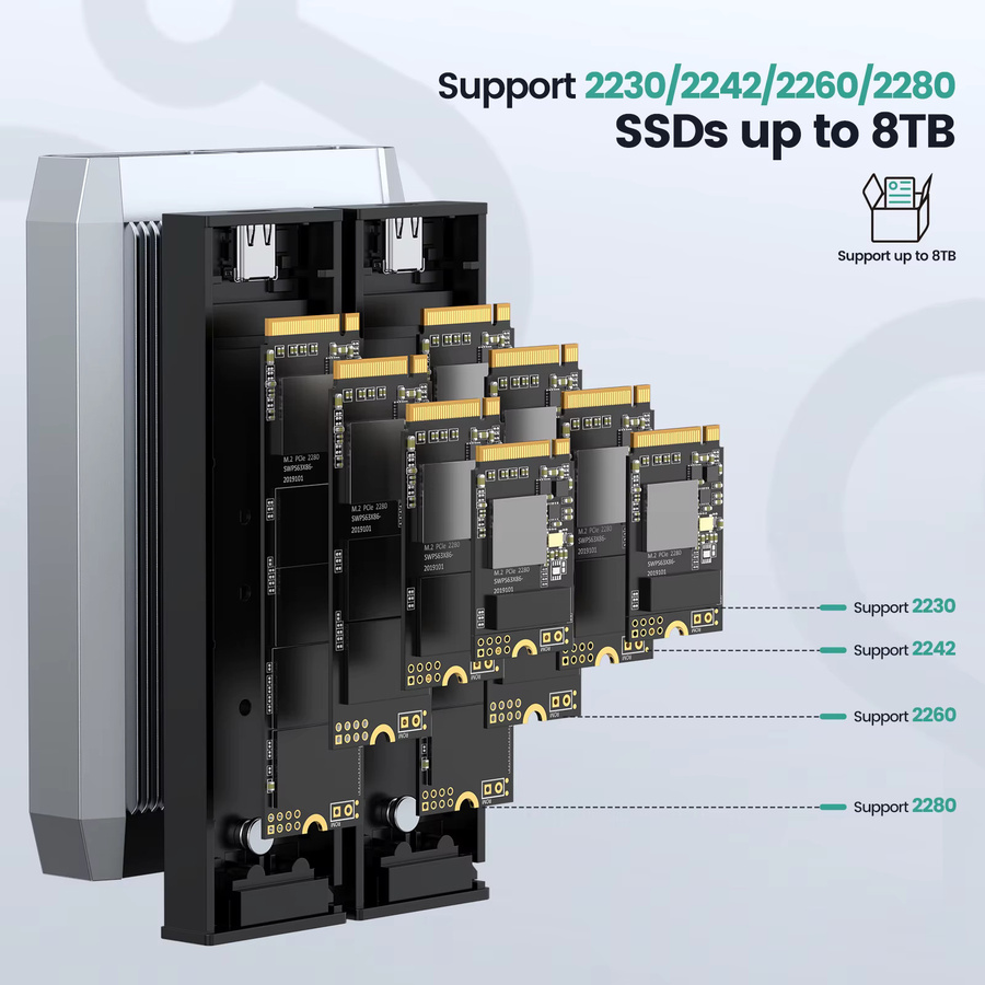 Yottamaster Dual-Bay M.2 SSD-Gehäuse mit Dual-Protokoll für SATA und NVMe via USB-A und USB-C - Bild 3