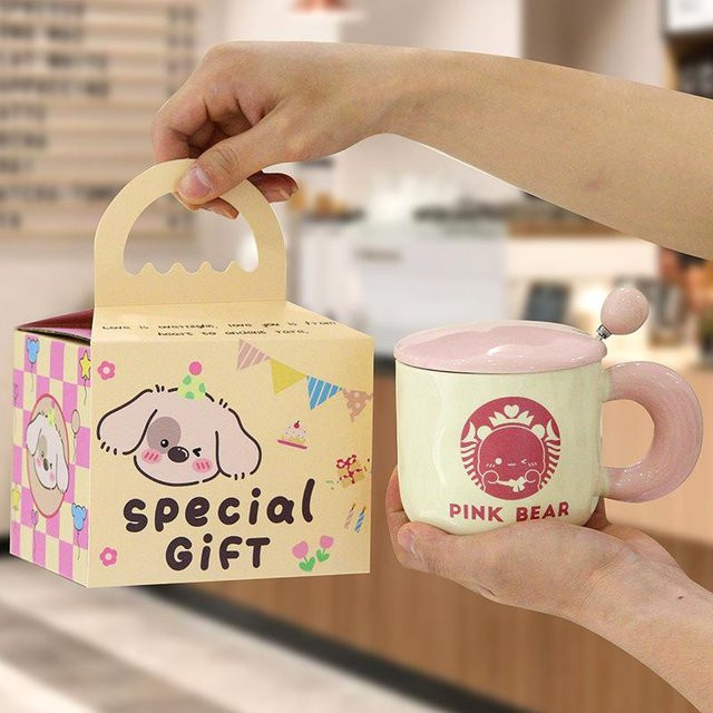 Kreative Keramik Tasse mit Deckel von Yiran bag in Pink, Grün oder Braun, 500 ml - Bild 1