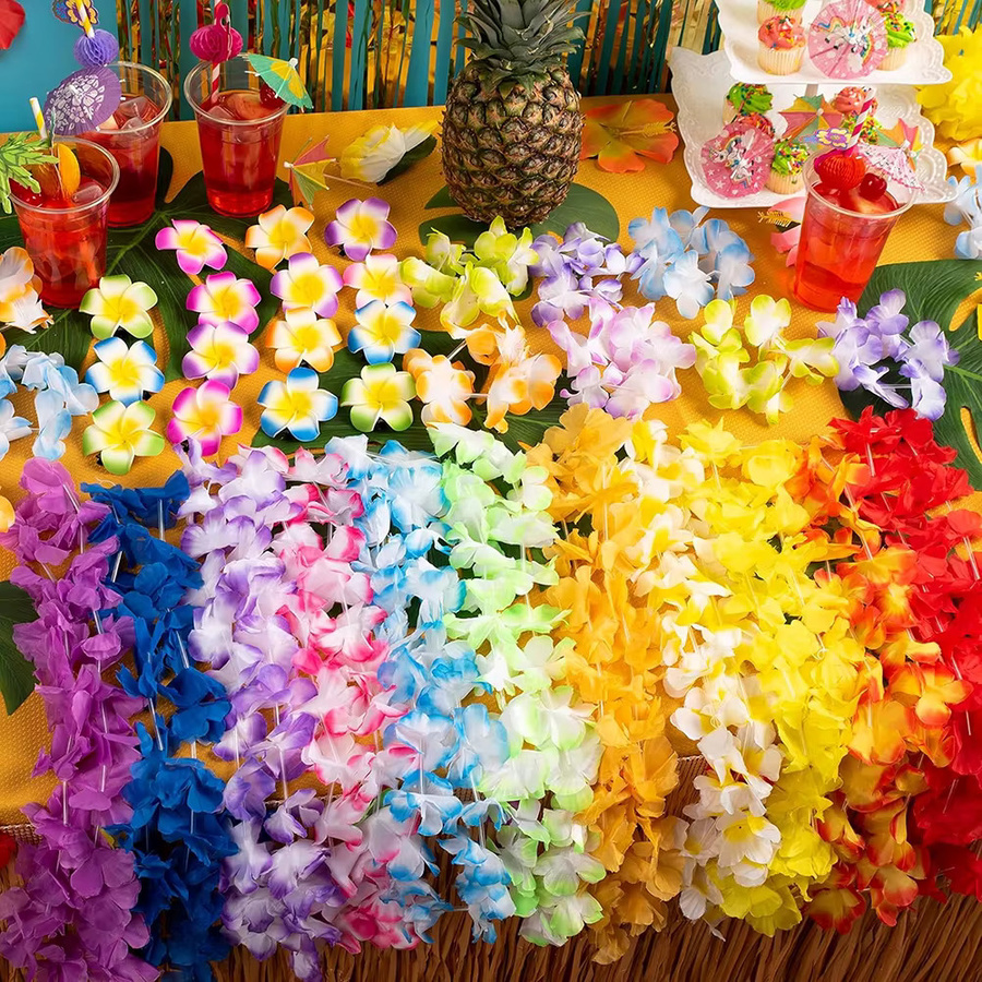 Surpsea Hawaiian Leis Set – Bunte tropische Blumenkränze aus Textil für Sommer, Strand, Hochzeit und Mottoparty, Mehrfarbig - Bild 2