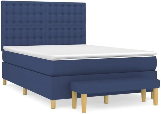 vidaXL Boxspringbett mit Matratze Blau Stoff Hybrid-Design B/T/H: 140 x 200 x 144 cm - Bild 1