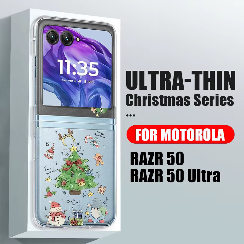 Stoßfeste Handyhülle mit Cartoon-Weihnachtsmotiv für Motorola Razr 50 Ultra, Razr 40 Ultra, 50 und 40, transparent aus hartem PC-Material - Bild 2