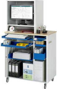 Rau Computer-Station 2675 in Buche Braun mit Rollladen, Schubladen und Schloss, B/T/H: 103,0 x 66,0 x 185,0 cm - Bild 1