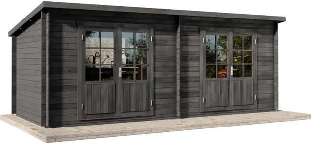 Alpholz Gartenhaus Maria Twin Log Cabin in Grau mit 40 mm Wandstärke, B/T: 598 x 250 cm - Bild 1