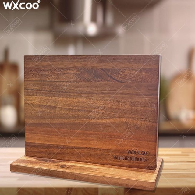 WXCOO Home Magnetischer Messerhalter aus Akazienholz in Braun, Freistehender Messerblock mit starken Magneten - Bild 1