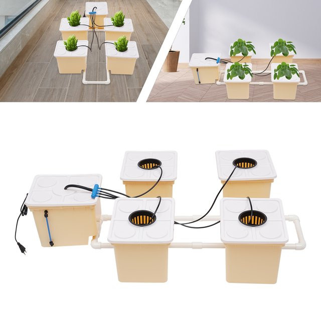Bymaocar Garten-Hydrokultur-Set in Weiß mit 5 Eimern, 4 Netzbechern und einer Wasserpumpe für den Anbau von Gemüse, Obst und Blumen - Bild 1