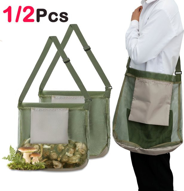 Willkey Mehrzweck-Aufbewahrungstasche aus Mesh mit Pilz-Design und verstellbarem Schultergurt, Schwarz, B: 43,0 cm, T: 40,0 cm - Bild 1