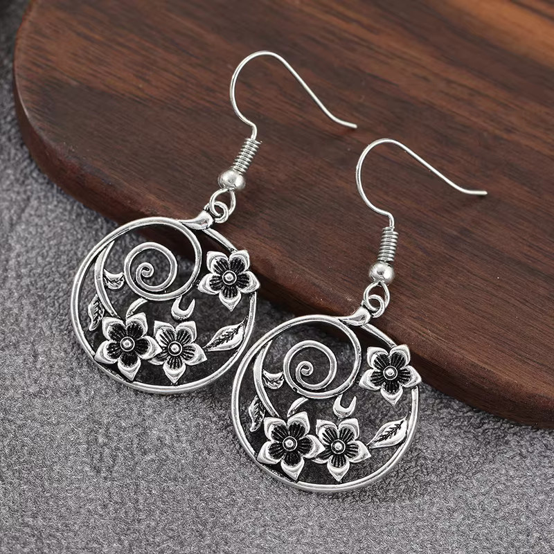 YoYo Blumen-Hohlohrringe, Silber, Damen, Vintage - Bild 3