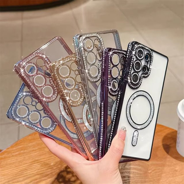 Magnetische Diamant-Handyhülle mit MagSafe für Samsung Galaxy S25 S24 Ultra S23 Plus A56 A36 A55 A35 A15 A34 5G in Silber - Bild 1