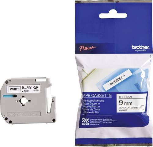 Brother P-touch Schriftbandkassette M-K221, Breite: 9 mm, Farbe: Weiß, Schriftfarbe: Schwarz - Bild 1