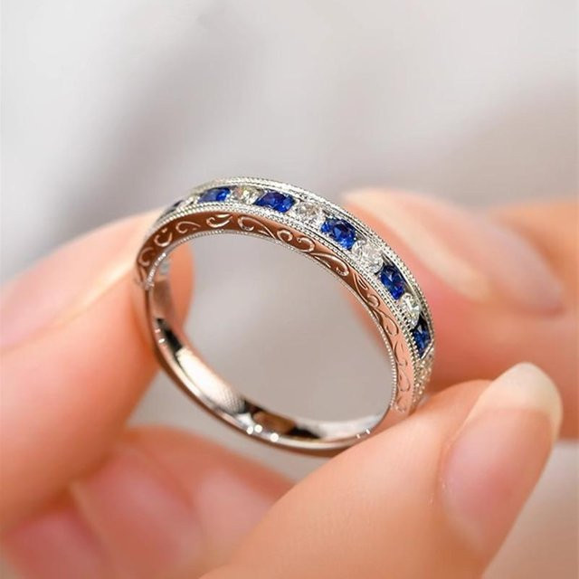 Huitan Ringe, Blaue/Weiße Zirkonia, Silberfarbe, Damen - Bild 1
