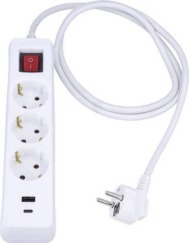 AS Schwabe Steckdosenleiste mit Schutzkontakt und USB-A sowie USB-C Anschlüssen in Weiß - Bild 1