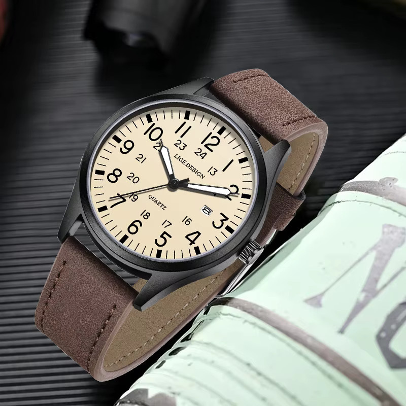 LIGE Armbanduhr Quarz, Leder, Weiß, Herren - Bild 3