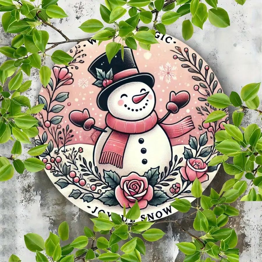 CIFBUY Weihnachtsschneemann-Kranzschild aus Eisenfolie mit rosa Schal und Zylinder, Multicolor, B/H: 20,3 x 20,3 cm - Bild 4