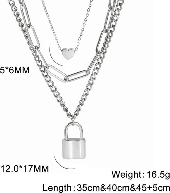 YULIN Halskette Edelstahl, Herzschloss Anhänger, Silber, Damen, 45-50 cm - Bild 1
