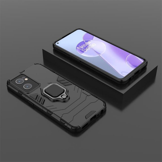Stoßfeste Magnetische Handyhülle mit Autoringhalterung für OnePlus Nord CE 2 5G in Schwarz - Bild 1